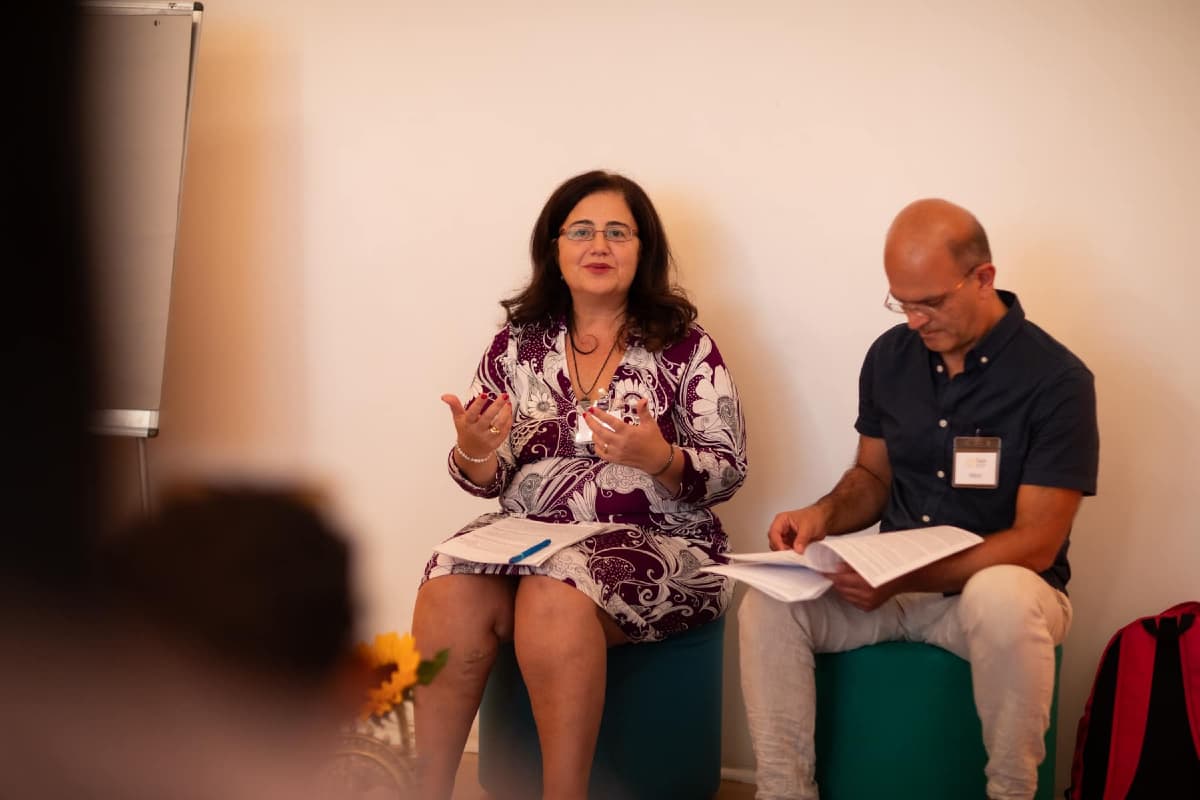 Eleni and Nikos teaching a Kashmir Shaivism class