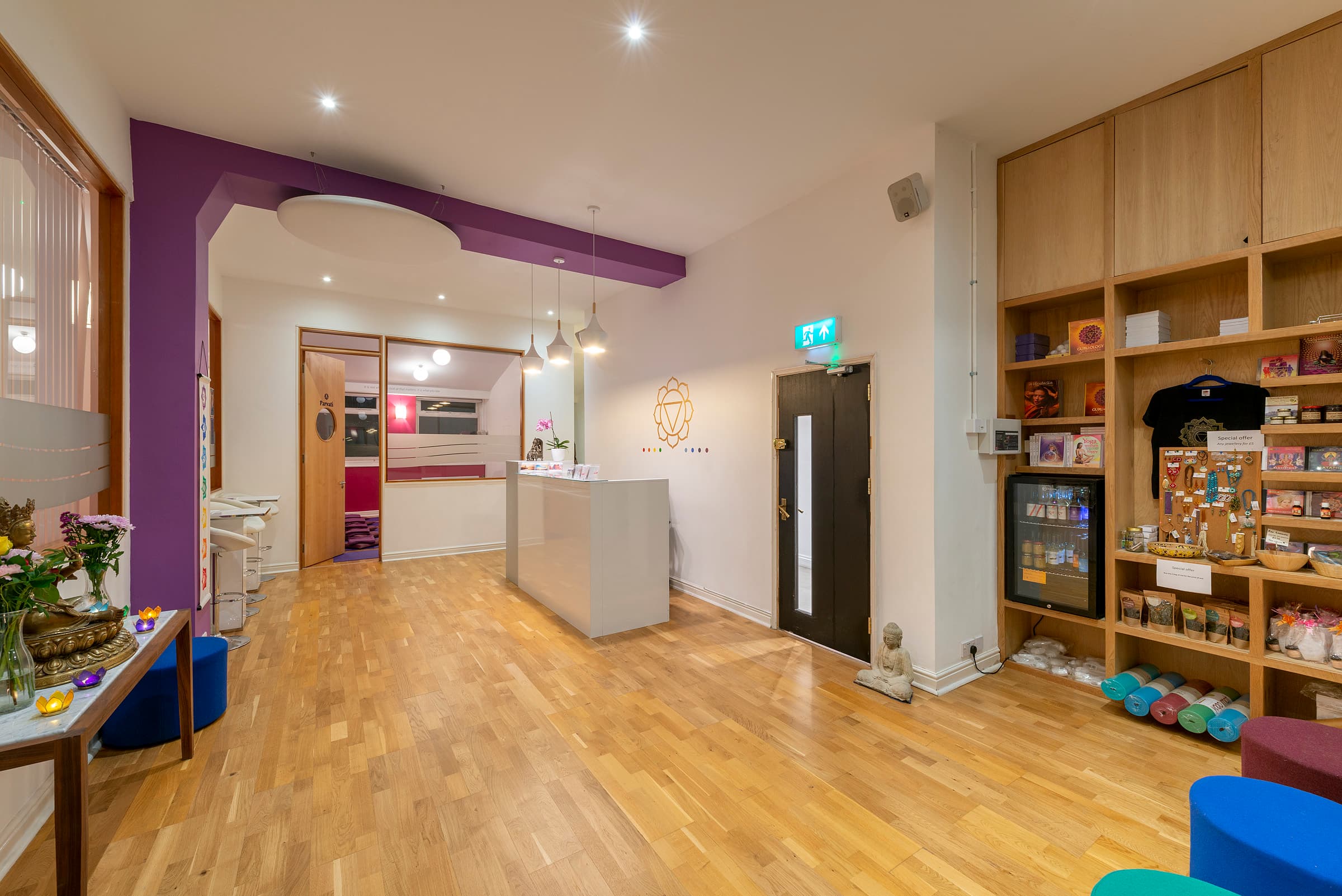 The reception and shop at Tara Yoga Centre, London