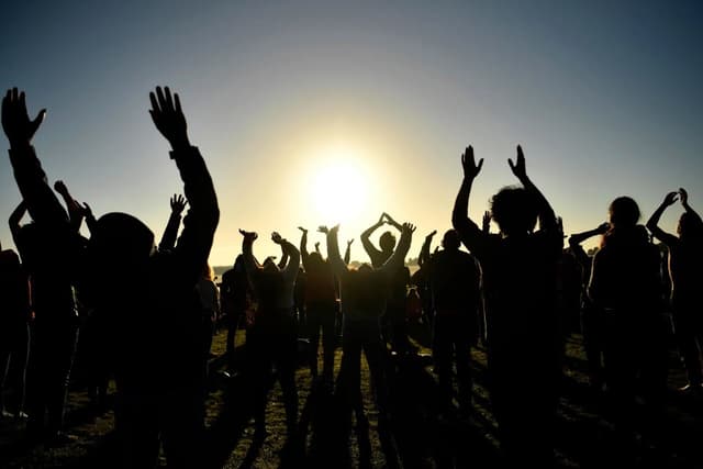 Sunrise gathering at Stonehenge