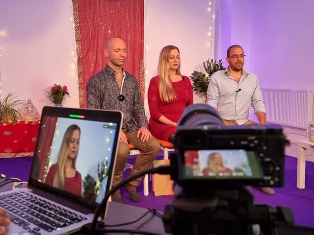 Broadcasting studio with presenters